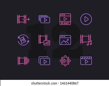 Multimedia line icon set. Video, footage, photo. Media content concept. Can be used for topics like player, cinema, movie