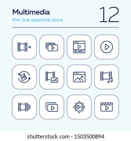 Multimedia line icon set. Video, footage, photo. Media content concept. Can be used for topics like player, cinema, movie