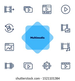 Multimedia line icon set. Video, footage, photo. Media content concept. Can be used for topics like player, cinema, movie