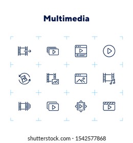 Multimedia line icon set. Video, footage, photo. Media content concept. Can be used for topics like player, cinema, movie