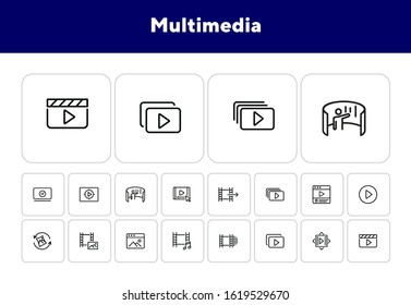 Multimedia line icon set. Video, footage, photo. Media content concept. Can be used for topics like player, cinema, movie