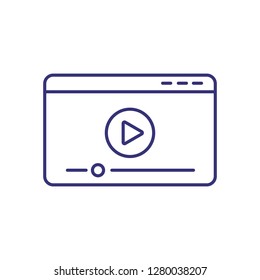 Multimedia line icon. Web page, screen, play sign. Presentation concept. Vector illustration can be used for topics like business, strategy, meeting