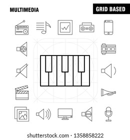 Multimedia Line Icon for Web, Print and Mobile UX/UI Kit. Such as: Mobile, Cell, Phone, Hardware, Camera, Video, Image, Movie, Pictogram Pack. - Vector