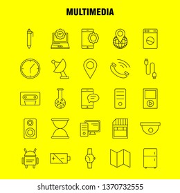 Multimedia Line Icon for Web, Print and Mobile UX/UI Kit. Such as: World, Globe, Map, Location, Watch, Hand Watch, Time, Pictogram Pack. - Vector