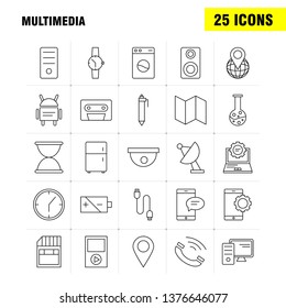 Multimedia Line Icon for Web, Print and Mobile UX/UI Kit. Such as: World, Globe, Map, Location, Watch, Hand Watch, Time, Pictogram Pack. - Vector
