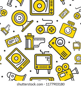 Multimedia line icons seamless pattern. Composition 5