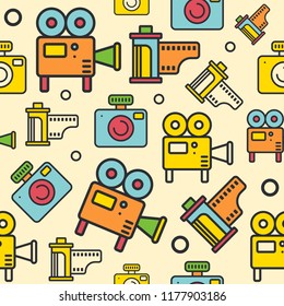 Multimedia line icons seamless pattern. Composition 1