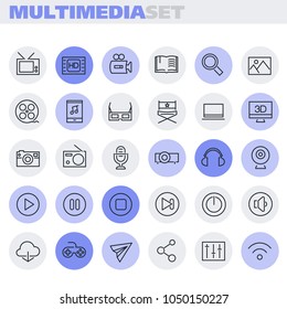 Multimedia linear icons collection