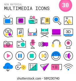 Multimedia linear icons collection