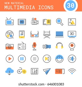 Multimedia linear icons collection