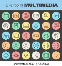 Multimedia linear icons collection