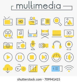 Multimedia linear icons collection
