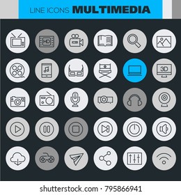 Multimedia linear icons collection