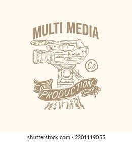 Multimedia logo template with camcorder, hand drawn illustration