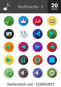 Multimedia Long Shadow Icons