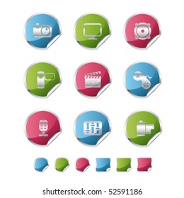 multimedia metalic sticker icons