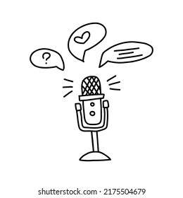 Multimedia microphone icon for podcast and radio broadcasting in doodle style