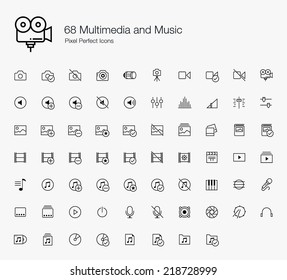 Multimedia and Music Pixel Perfect Icons (line style)