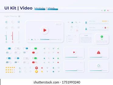 Multimedia options UI elements kit. Video player settings isolated vector icon, bar and dashboard template. Web design widget collection for mobile application with light theme interface