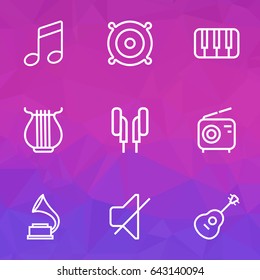 Multimedia Outline Icons Set. Collection Of Keys, Soundless, Stringed And Other Elements. Also Includes Symbols Such As Phone, Gramophone, Soundless.