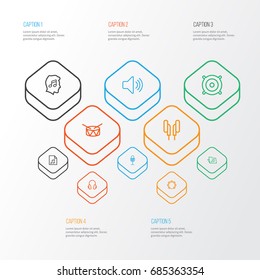 Multimedia Outline Icons Set. Collection Of Barrel, Soundtrack, Orator And Other Elements. Also Includes Symbols Such As Timbrel, Phone, Instrument.
