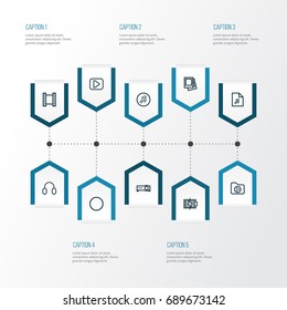 Multimedia Outline Icons Set. Collection Of Media Folder, Play, Presentation And Other Elements. Also Includes Symbols Such As Play, Circle, Song.