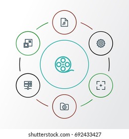 Multimedia Outline Icons Set. Collection Of Gear, Target, Datacenter And Other Elements. Also Includes Symbols Such As Resize, Playlist, Full.