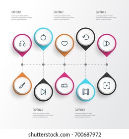 Multimedia Outline Icons Set. Collection Of Heart, Film, Audio And Other Elements. Also Includes Symbols Such As Cable, Screen, Audio.