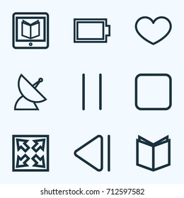 Multimedia Outline Icons Set. Collection Of Previous, Learning, Pause And Other Elements. Also Includes Symbols Such As Tablet, Favorite, Widen.