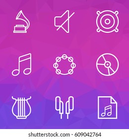 Multimedia Outlines Set. Collection Of Soundtrack, Plastic, Phonograph And Other Elements. Also Includes Symbols Such As Tambourine, Phone, Headphone.