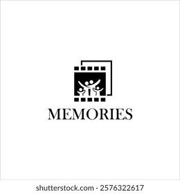 multimedia photo memories studio, memories kept icon with film roll design, happy family photography, slide show digital photo