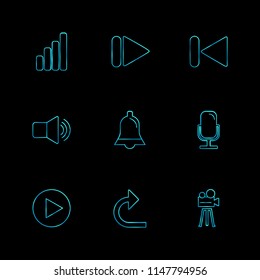 multimedia  play  pause  volume  sound  microphone  reset  mute  camera camcoder  video  icon vector design  flat  collection style creative  icons