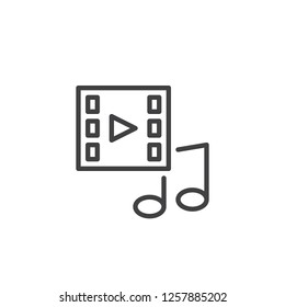 Multimedia player button outline icon. linear style sign for mobile concept and web design. Film strip and music note simple line vector icon. Symbol, logo illustration. Pixel perfect vector graphics