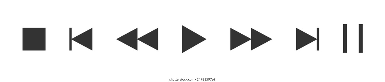 Multimedia player buttons black set isolated on white background. UI elements. Vector icons in flat style