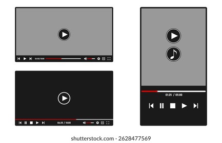 multimedia player frame set, horizontal and vertical, vector illustration isolated on white background.