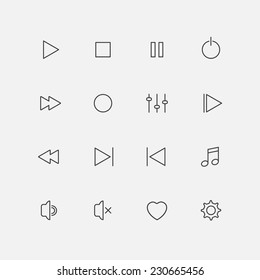Multimedia player icon set. Isolated on white background. Vector illustration, eps 8.