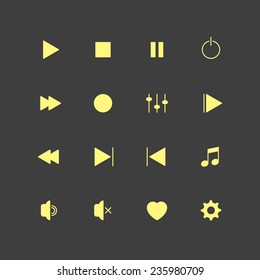 Multimedia player icons set. Isolated on black background. Vector illustration, eps 8.