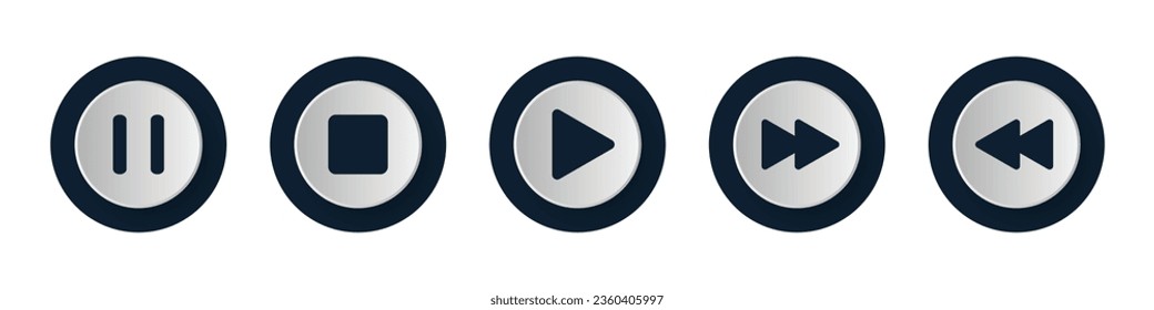 Multimedia Player Icons Set, Play Button, Pause Button, Next, Forward, Backward, Stop, Repeat Button With 3D Glossy Realistic Circle icon Collection Isolated On White Background Vector Illustration