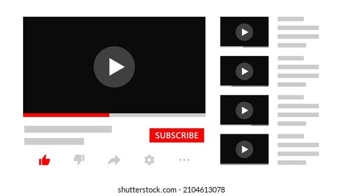 Multimedia player interface mockup template. Video player interface with website design elements.