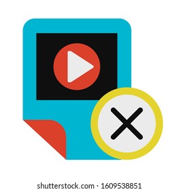 Multimedia player removal, app deletion glyph icon. Multicolor pictogram isolated on white background