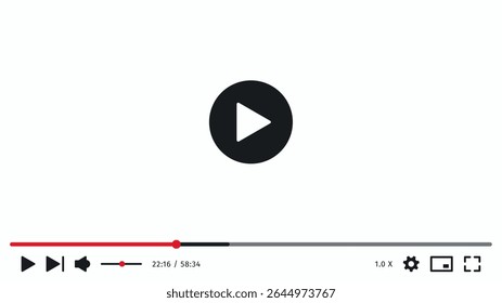 Multimedia player screen template. Display frame. Mockup video playback window. Online broadcasting. Social media concept. Media ui interface in white theme