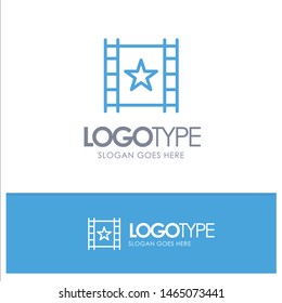 Multimedia, Player, Stream, Star Blue Outline Logo Place for Tagline. Vector Icon Template background