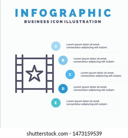 Multimedia, Player, Stream, Star Line icon with 5 steps presentation infographics Background