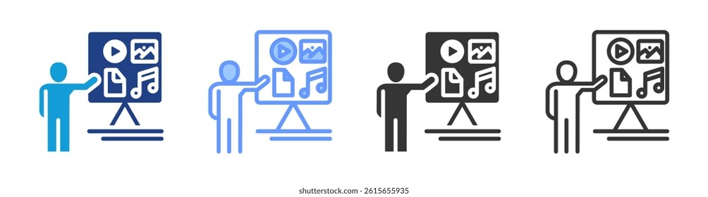 Multimedia Presentation icon set multiple style collection