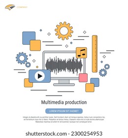 Multimedia production flat contour style vector concept illustration