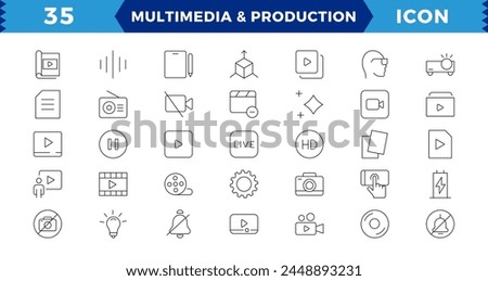 Multimedia and Production icon set,Cinema icon set. Movie sign collection. Set of cinema, movie, video icons, collection film, TV, Outline icon set collection.