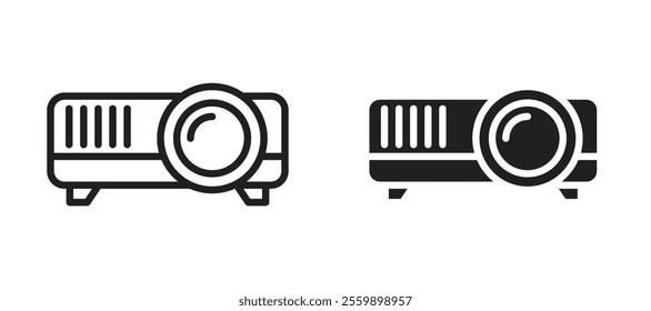 Multimedia projector Icon set in black color for ui designs