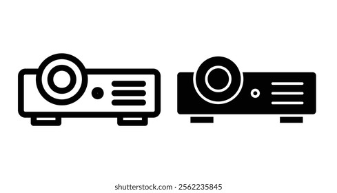 Multimedia projector Icons pack in outlined and flat versions