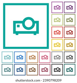 Proyector multimedia esboza iconos de color plano con cuadros cuadrantes sobre fondo blanco