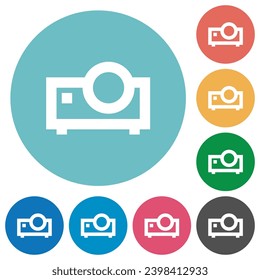 Multimedia projector outline flat white icons on round color backgrounds